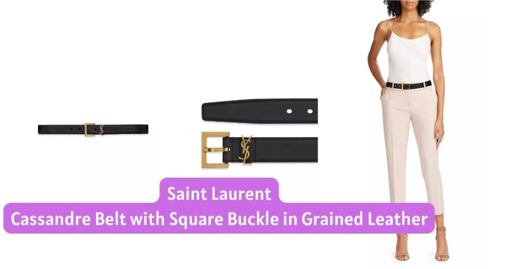 Saint Laurent Cassandre Belt with Square Buckle in Grained Leather