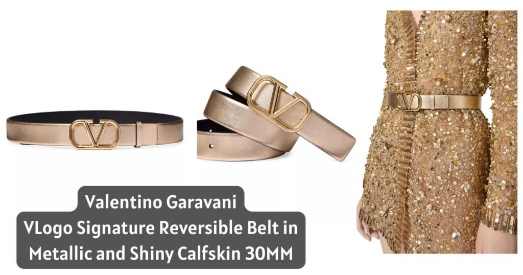 8. Valentino Garavani VLogo Signature Reversible Belt in Metallic and Shiny Calfskin (30MM)