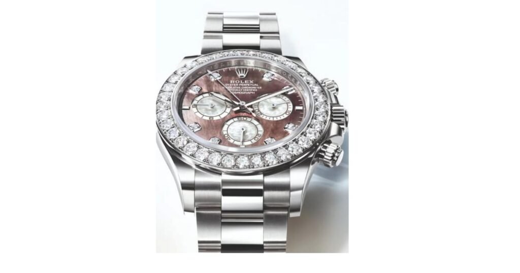 Rolex Watch in Silver, Studded with Diamonds