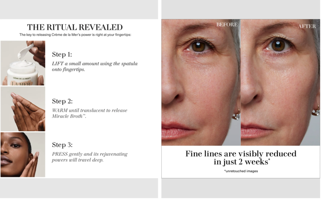 La Mer Crème de la Mer Moisturizing Cream The ritual and Before and After Use Image
