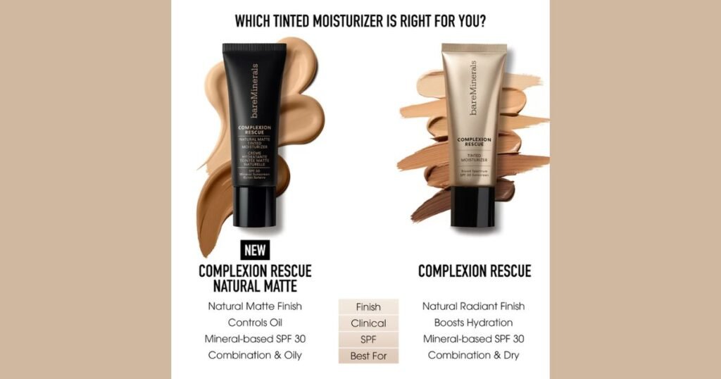 BareMinerals COMPLEXION RESCUE Tinted Moisturizer Comparison wth Natural Matte Color